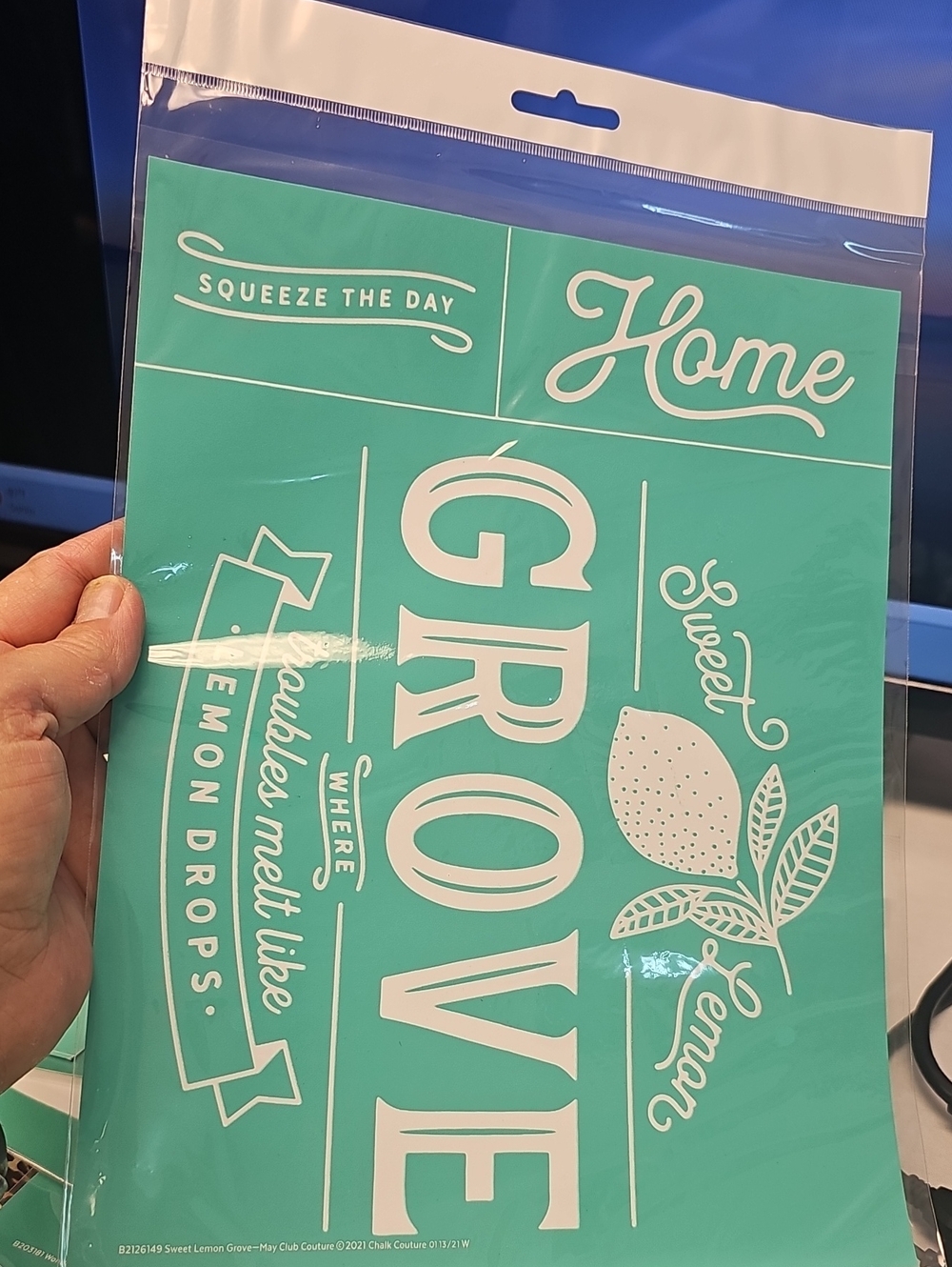 Chalk Couture Teal and White "Grove" Home Lemon Stencil